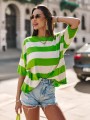 Damski sweter oversize w pasy Cocomore zielony