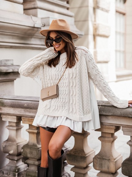 Sweter  z falbanką Cocomore Tina kremowy