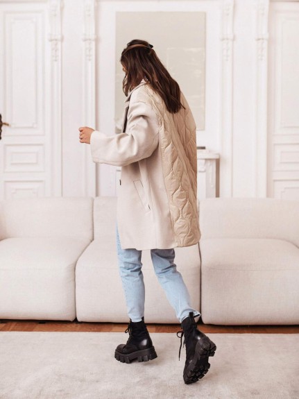 Płaszcz damski w jodełkę z pikowaniem Cocomore