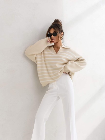 Sweter w paski z kołnierzykiem Cocomore