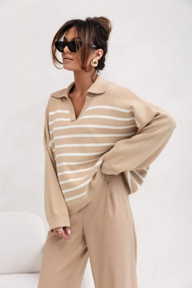 Sweter w paski z kołnierzykiem Cocomore