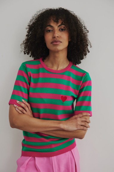 Sweter w paski z krótkim rękawem YARN