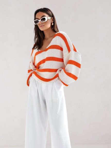 Luźny sweter damski w paski Cocomore Lizbona