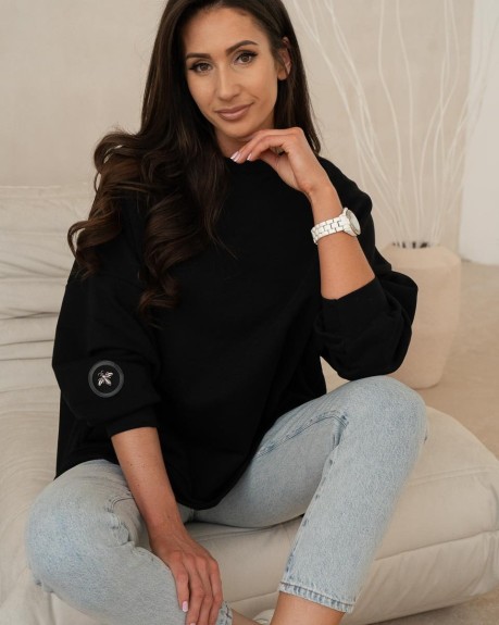 Bluza damska oversize Me Gusta czarna - bawełniana, z naszywką muchy