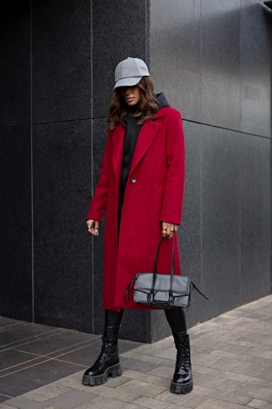 Klasyczny bordowy płaszcz damski Cocomore