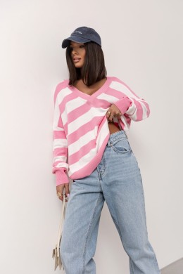 Sweter w serek w paski Cocomore Stories różowy