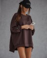 Bluza damska oversize Me Gusta czekoladowa– bawełniana, z naszywką muchy