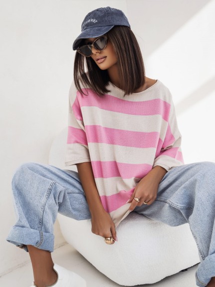 Damski sweter oversize w pasy Cocomore bawełna