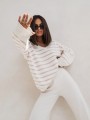 Sweter damski w serek w paski z wiskozy Cocomore