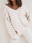 Sweter damski w serek w paski z wiskozy Cocomore