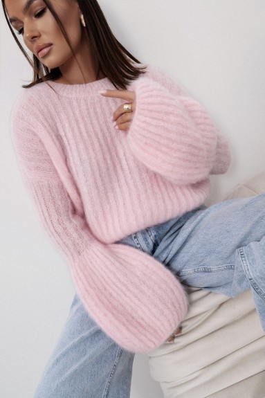 Sweter super kid moher Yarn Aurelia jasnoróżowy