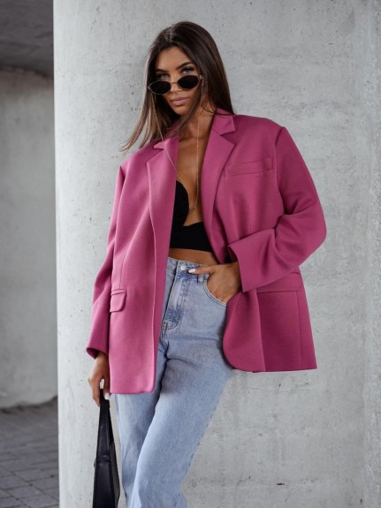 Bawełniana marynarka damska oversize Me Gusta – ciemny róż, wygodna i stylowa