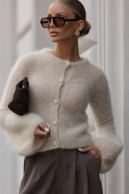 Kardigan damski super kid moher Yarn Aurelia jasnobeżowy