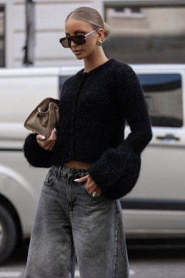 Kardigan damski super kid moher Yarn Aurelia czarny