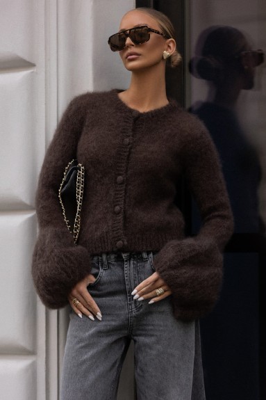Kardigan damski super kid moher Yarn Aurelia czekoladowy