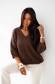 Sweter w serek z baby alpaki i wełny premium czekoladowy oversize