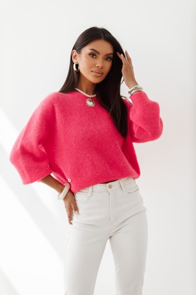 Sweter damski premium z baby alpaki i wełny merynosa malinowy