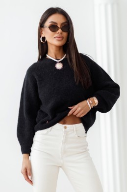 Sweter damski premium z baby alpaki i wełny merynosa czarny