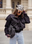 Modna kurtka bomberka damska oversize z kieszeniami czarna