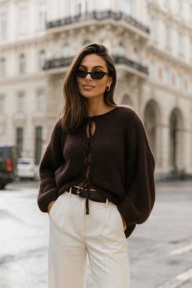 Sweter damski z alpaki Suri w kolorze czekoladowym – miękki, stylowy, premium