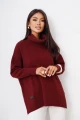 Damski sweter z wełny z golfem Madame Sue bordowy