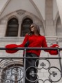 Kardigan damski super kid moher Yarn Aurelia czerwony