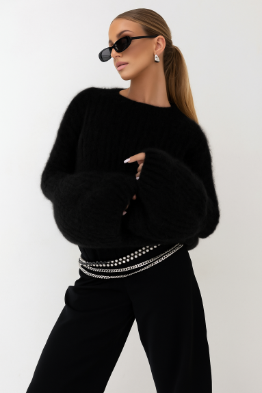 Sweter super kid moher Yarn Aurelia czarny