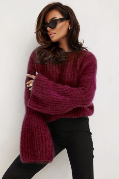 Sweter super kid moher Yarn Aurelia bordowy