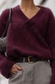 Sweter damski w serek oversize super kid moher YARN bordowy