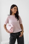 Sweter damski z alpaki superfine z krótkim rękawem ZOJA pudrowy