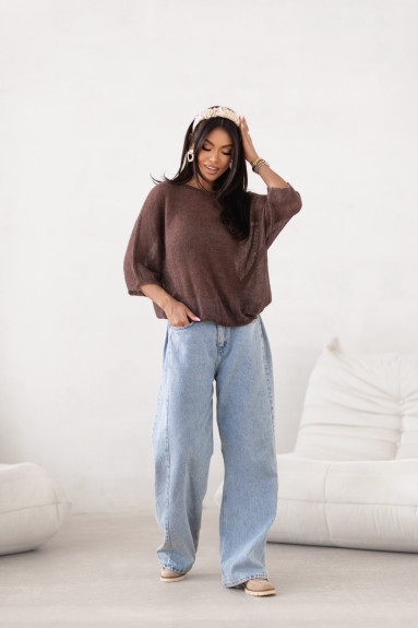 Lekki sweter damski oversize z alpaki Livia czekoladowy
