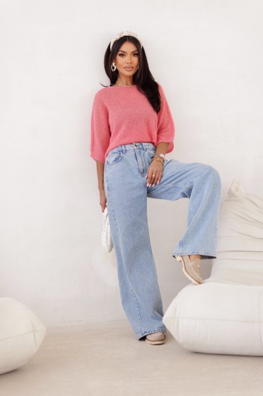 Lekki sweter damski oversize z alpaki Livia koralowy