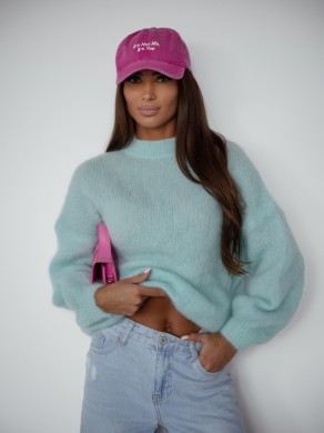 Miętowy sweter damski z dodatkiem moheru Me Gusta