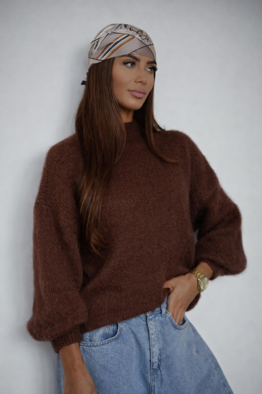 Brązowy sweter damski z dodatkiem moheru Me Gusta