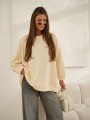 Bluza damska oversize Me Gusta ecru– bawełniana, z naszywką muchy