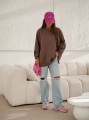Bluza damska oversize Me Gusta brązowa – bawełniana, z naszywką muchy