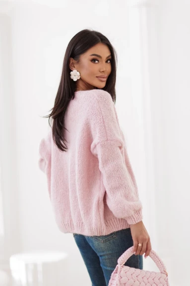 Kardigan damski oversize na co dzień Madame Sue pudrowy