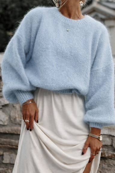 Sweter damski Super Kid Mohair Premium Yarn błękitny