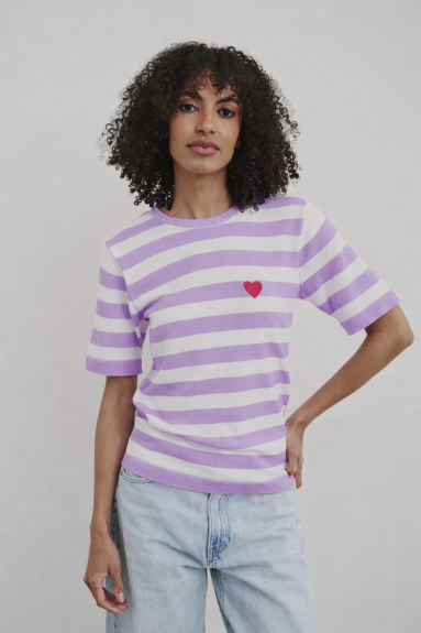 Sweter w paski z krótkim rękawem YARN