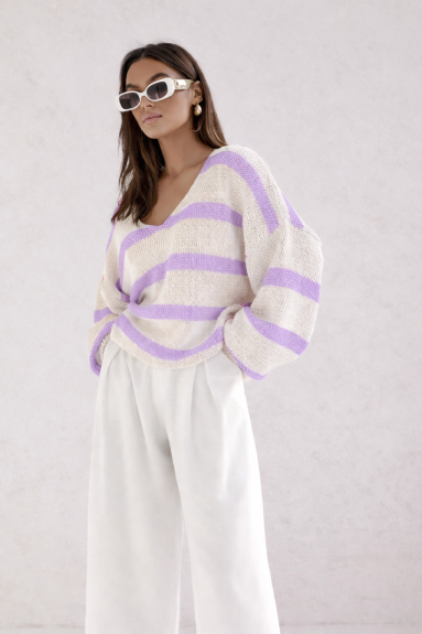 Luźny sweter damski w paski Cocomore Lizbona