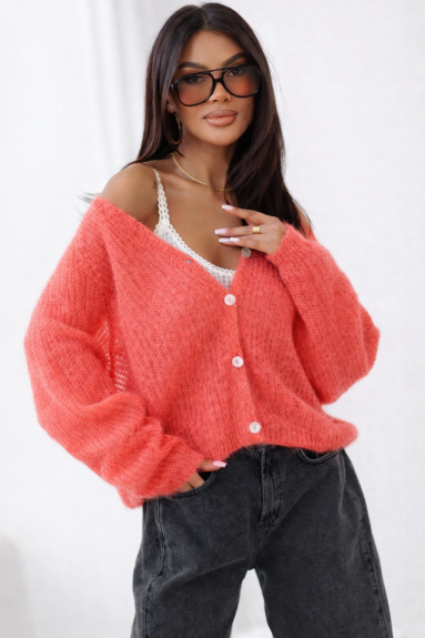 Sweter damski premium z kid moheru i wełny merino Palermo koralowy