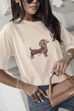 Beżowy damski t-shirt z nadrukiem Cocomore JAMNIK