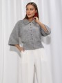 Sweter damski z kołnierzykiem z alpaki suri szary