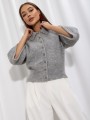 Sweter damski z kołnierzykiem z alpaki suri szary