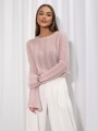 Ażurowy sweter damski premium super kid moher Yarn pudrowy
