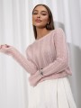 Ażurowy sweter damski premium super kid moher Yarn pudrowy