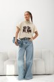 Beżowy damski t-shirt z nadrukiem Cocomore Dog
