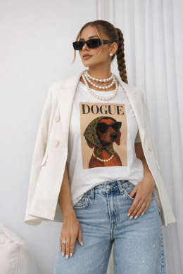Biały damski t-shirt z nadrukiem Cocomore DOGUE