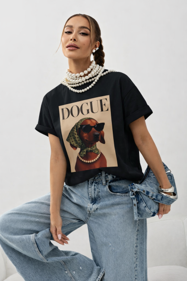 Czarny damski t-shirt z nadrukiem Cocomore DOGUE