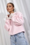 Bluza damska pastelowa z koronką – elegancka bluza dresowa jasnoróżowa